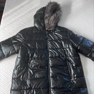 White Mark Plus Size Metallic Puffer Coat with Hoodie Black 1xl